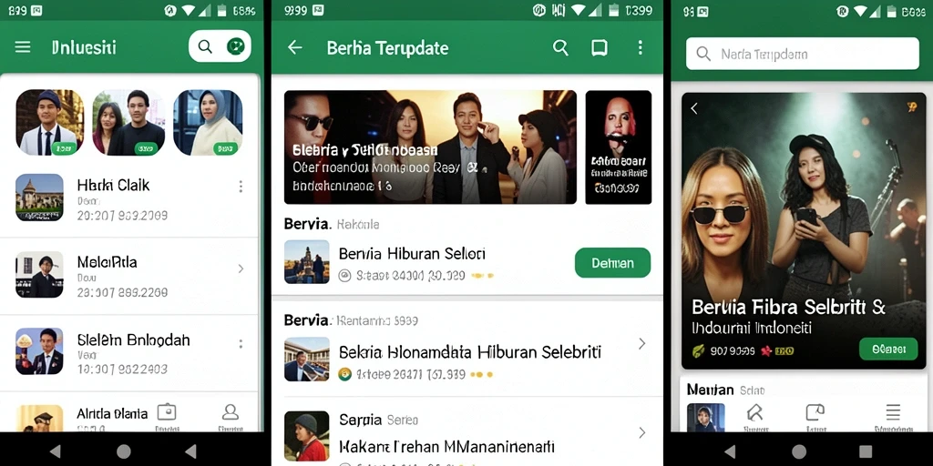Antarmuka aplikasi 9399 yang menarik dan informatif tentang selebriti.