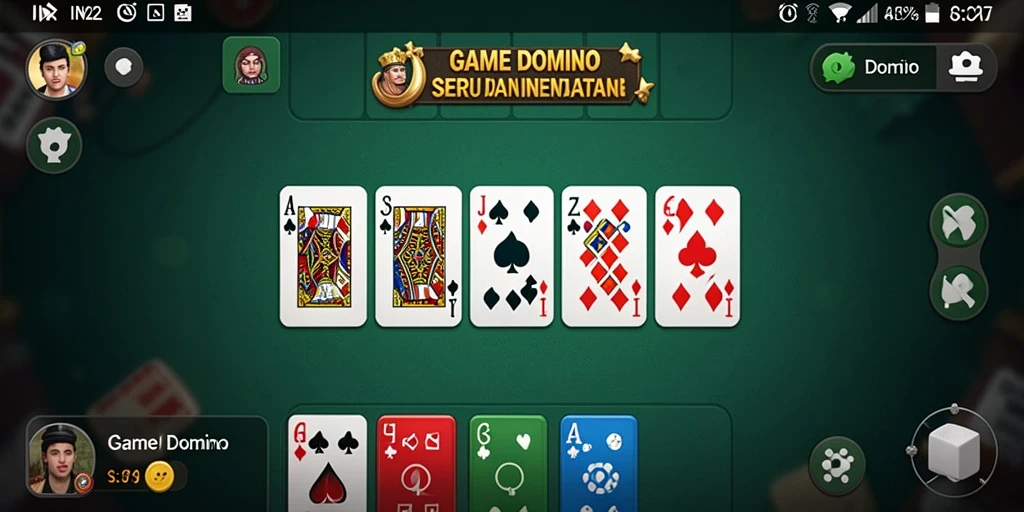 Antarmuka pengguna IN22 dengan tampilan permainan Domino yang interaktif.